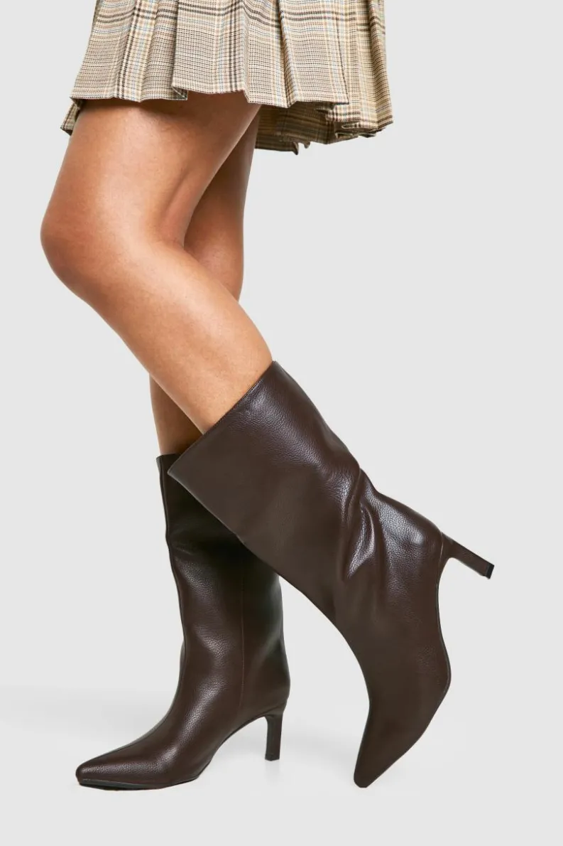 All Boots|Boots*boohoo Textured Leather Look Column Calf Boot chocolate