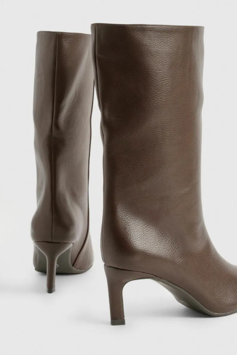All Boots|Boots*boohoo Textured Leather Look Column Calf Boot chocolate