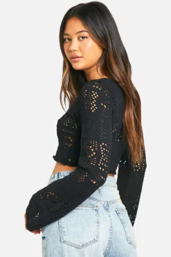 Long Sleeve Tops*boohoo Textured Long Sleeve Top black