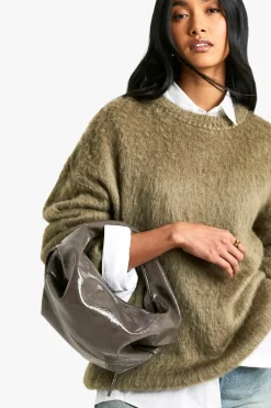 Handbags*boohoo Textured Patent Slouchy Grab Bag charcoal