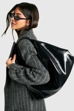 Shoulder Bags|Handbags*boohoo Textured Patent Slouchy Shoulder Bag black