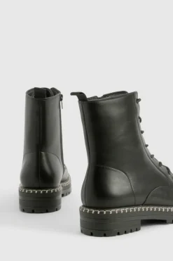 Biker Boots|All Boots*boohoo Textured Pu Lace Up Hiker Boots black