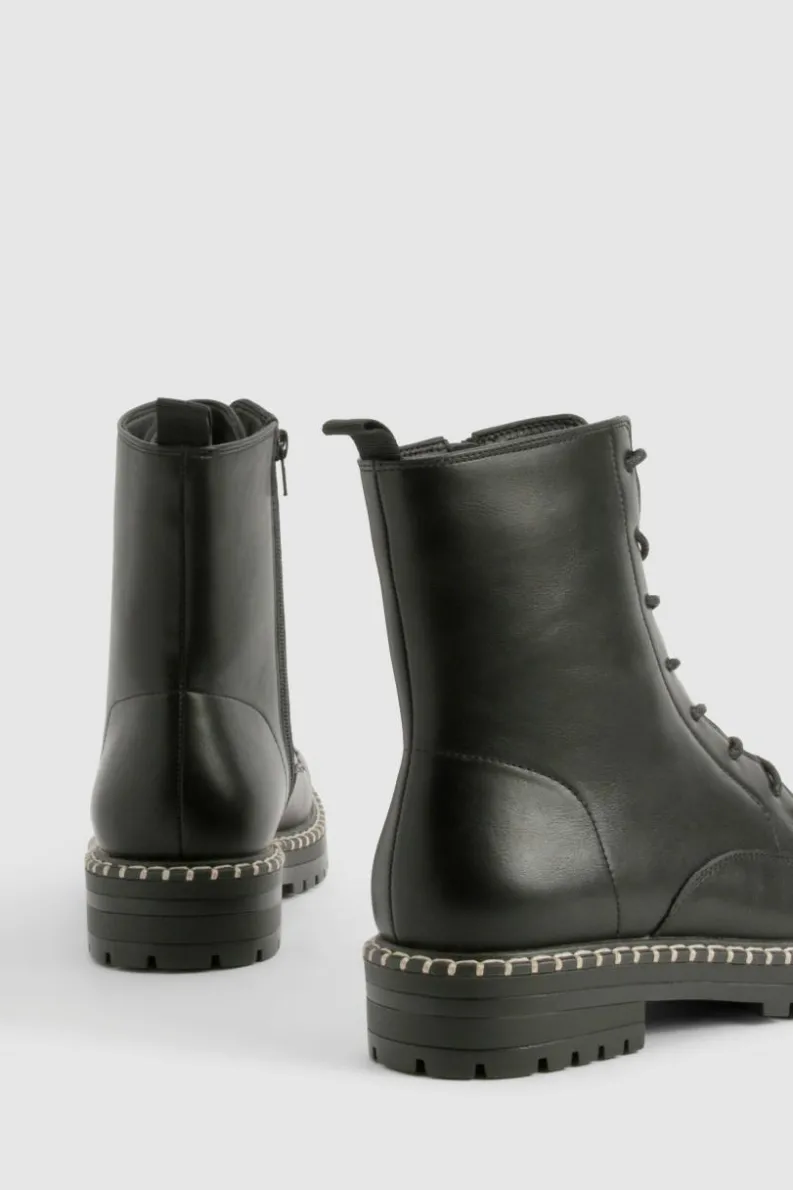 Biker Boots|All Boots*boohoo Textured Pu Lace Up Hiker Boots black