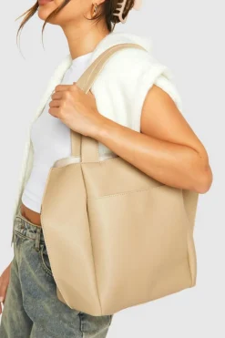 Handbags|Tote Bags*boohoo Textured Pu Structured Tote Bag butter