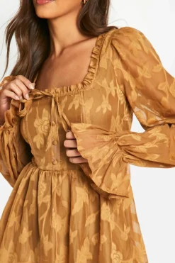 Skater Dresses*boohoo Textured Puff Sleeve Milkmaid Skater Dress caramel