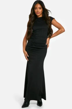 Maxi Dresses*boohoo Textured Ruched Maxi Dress black