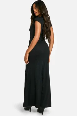 Maxi Dresses*boohoo Textured Ruched Maxi Dress black