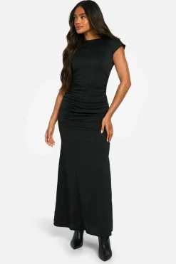 Maxi Dresses*boohoo Textured Ruched Maxi Dress black