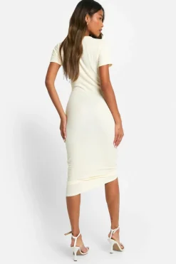 Bodycon Dresses*boohoo Textured Ruched Midaxi Dress cream