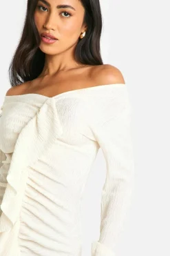 Bodycon Dresses*boohoo Textured Ruffle Drape Front Mini Dress cream