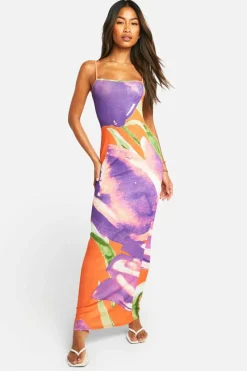Cami Dresses*boohoo Textured Sheer Floral Strappy Maxi Dress multi