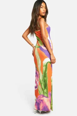 Cami Dresses*boohoo Textured Sheer Floral Strappy Maxi Dress multi