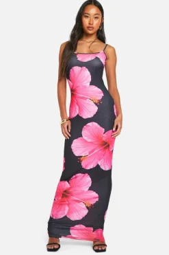 Cami Dresses*boohoo Textured Sheer Floral Strappy Maxi Dress black