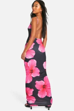 Cami Dresses*boohoo Textured Sheer Floral Strappy Maxi Dress black