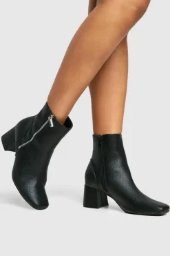 Heels|Heeled Boots*boohoo Textured Side Zip Low Block Heel Boots black