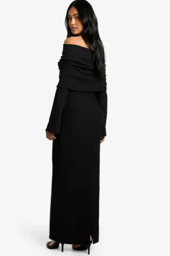 Maxi Dresses|Long Sleeve Dresses*boohoo Textured Slouchy Bardot Maxi Dress black