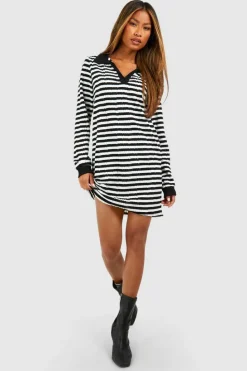 Bodycon Dresses|Boohoo Basics*boohoo Textured Stripe Collared Mini Dress black