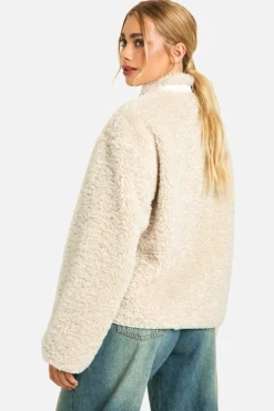 Up To 80% Off Winter Warmers|Teddy Jackets*boohoo Textured Teddy Funnel Neck Jacket cream