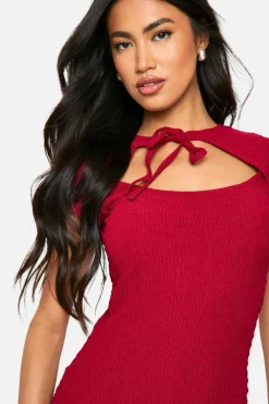 Bodycon Dresses*boohoo Textured Tie Front Mini Dress cherry