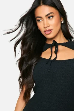 Bodycon Dresses*boohoo Textured Tie Front Mini Dress black