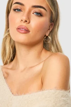 Earrings*boohoo Textured Triple Hoop Earrings gold