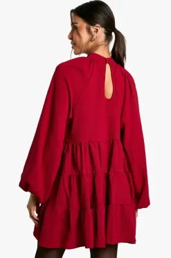 Smock Dresses*boohoo Textured Volume Smock Dress burgundy