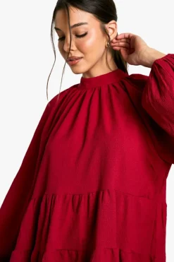 Smock Dresses*boohoo Textured Volume Smock Dress burgundy