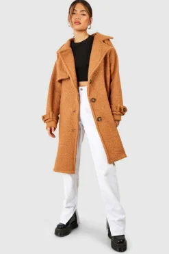 Up To 80% Off Winter Warmers|Long Coats*boohoo Textured Wool Look Oversized Coat camel