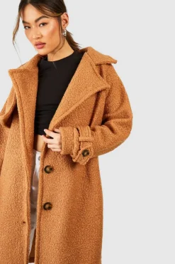 Up To 80% Off Winter Warmers|Long Coats*boohoo Textured Wool Look Oversized Coat camel