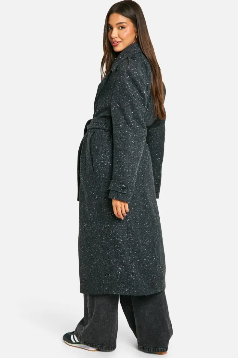Up To 80% Off Winter Warmers|Trench Coats*boohoo Textured Wool Look Trench Coat dark grey
