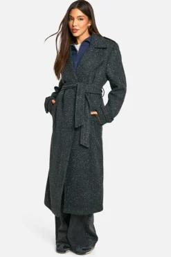 Up To 80% Off Winter Warmers|Trench Coats*boohoo Textured Wool Look Trench Coat dark grey