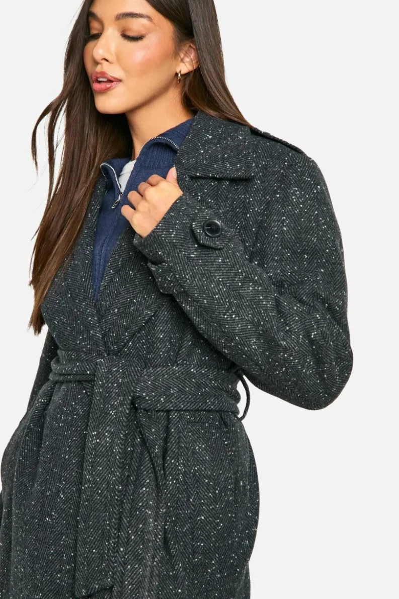 Up To 80% Off Winter Warmers|Trench Coats*boohoo Textured Wool Look Trench Coat dark grey