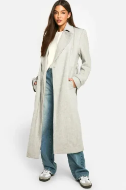 Up To 80% Off Winter Warmers|Trench Coats*boohoo Textured Wool Look Trench Coat light grey