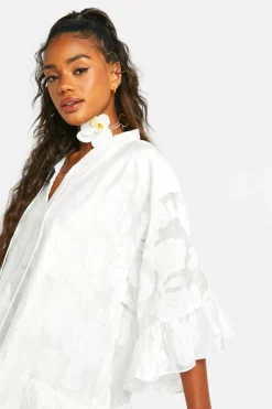 Smock Dresses*boohoo Textured Woven Ruffle Smock Dress cream
