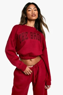 Sweatshirts|Hoodies & Sweatshirts*boohoo THE BRONX APPLIQUE OVERSIZED CROPPED SWEATSHIRT red