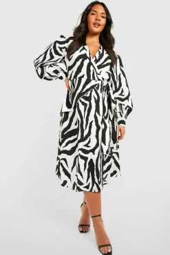 Midi Dresses*boohoo The Plus Printed Midi Skater Dress black