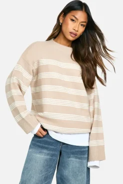 Oversized Jumpers|Jumpers*boohoo Thin Stripe Oversized Jumper oatmeal