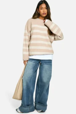 Oversized Jumpers|Jumpers*boohoo Thin Stripe Oversized Jumper oatmeal