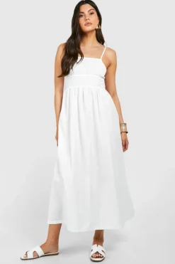 Skater Dresses|Bodycon Dresses*boohoo Tie Back Poplin Midaxi Dress white