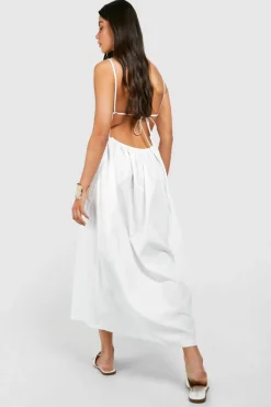 Skater Dresses|Bodycon Dresses*boohoo Tie Back Poplin Midaxi Dress white