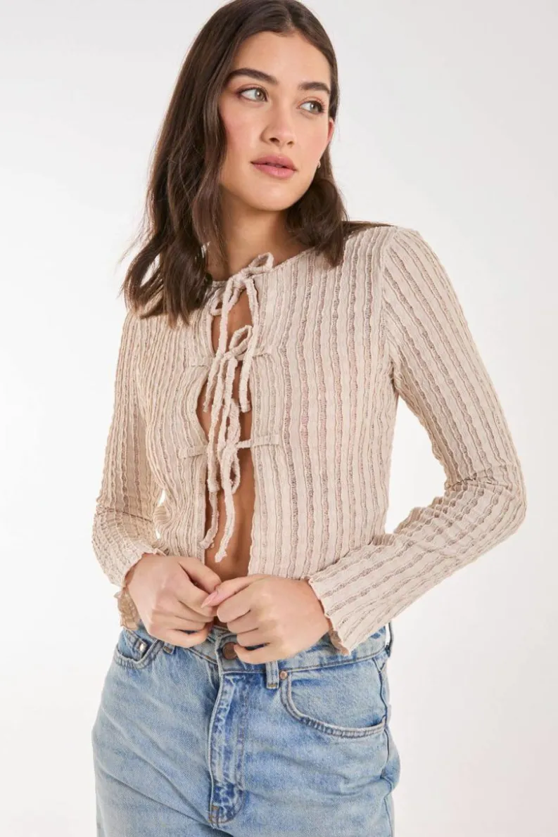 Cardigans*Pink Vanilla Tie Crinkle Cardigan Stone