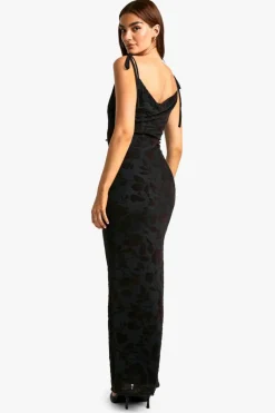 Maxi Dresses*boohoo Tie Detail Devore Cowl Maxi Dress black