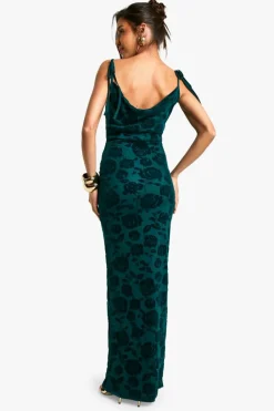 Maxi Dresses*boohoo Tie Detail Mesh Cowl Maxi Dress emerald