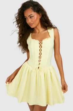 Skater Dresses|Mini Dresses*boohoo Tie Detail Milkmaid Mini Dress lemon