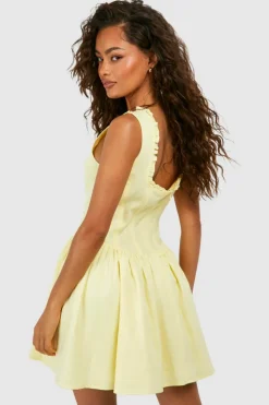 Skater Dresses|Mini Dresses*boohoo Tie Detail Milkmaid Mini Dress lemon