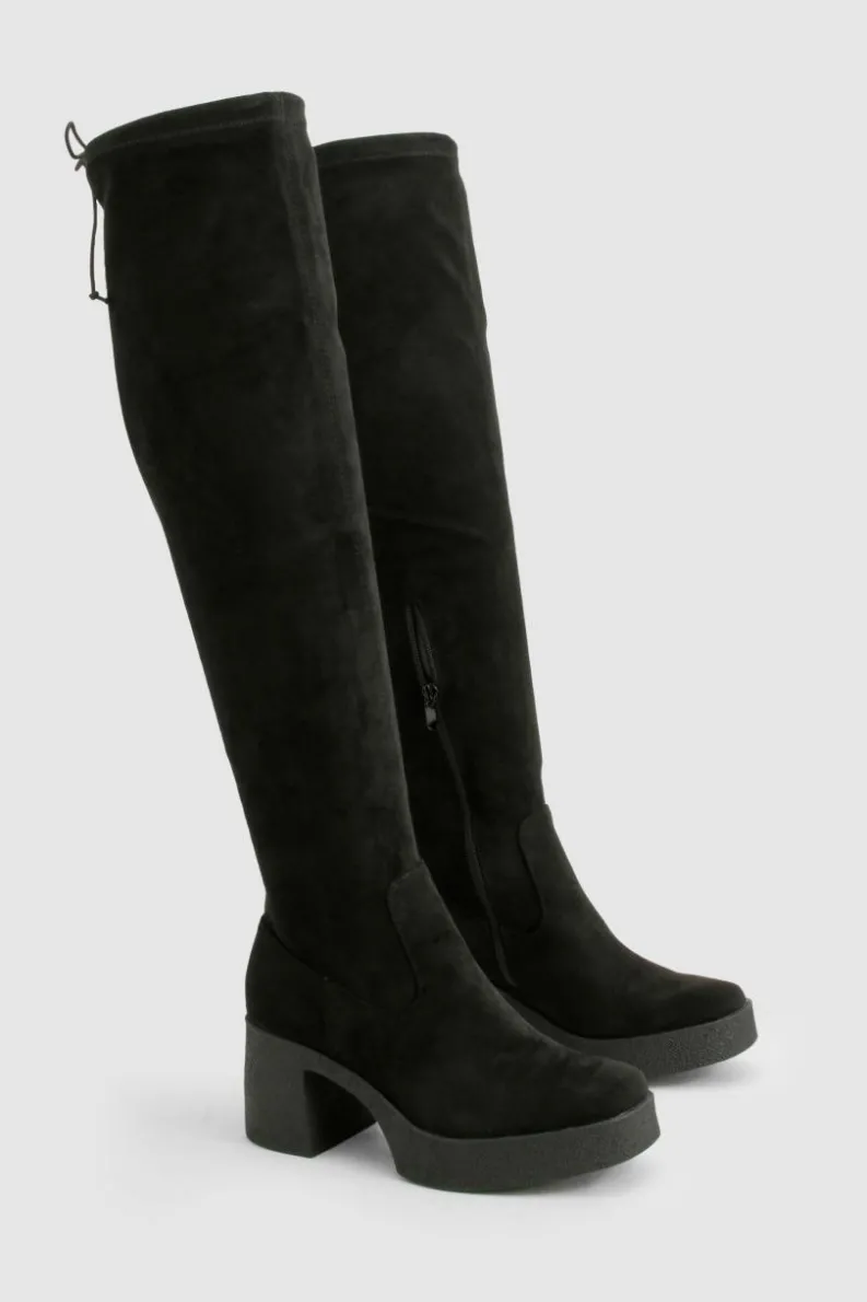 Over The Knee Boots|All Boots*boohoo Tie Detail Over The Knee Boots black