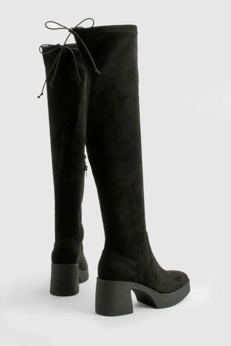 Over The Knee Boots|All Boots*boohoo Tie Detail Over The Knee Boots black