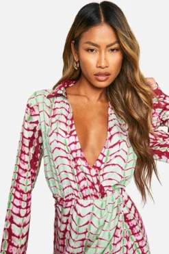 Wrap Dresses*boohoo Tie Dye Collared Wrap Mini Dress pink