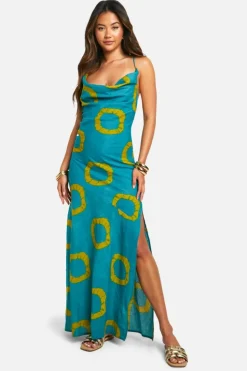 Smock Dresses*boohoo Tie Dye Cotton Cowl Neck Maxi Dress blue