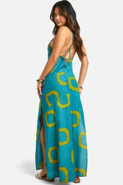 Smock Dresses*boohoo Tie Dye Cotton Cowl Neck Maxi Dress blue